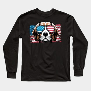 Beagle Patriotic Sunglasess American Flag 4th of July Long Sleeve T-Shirt